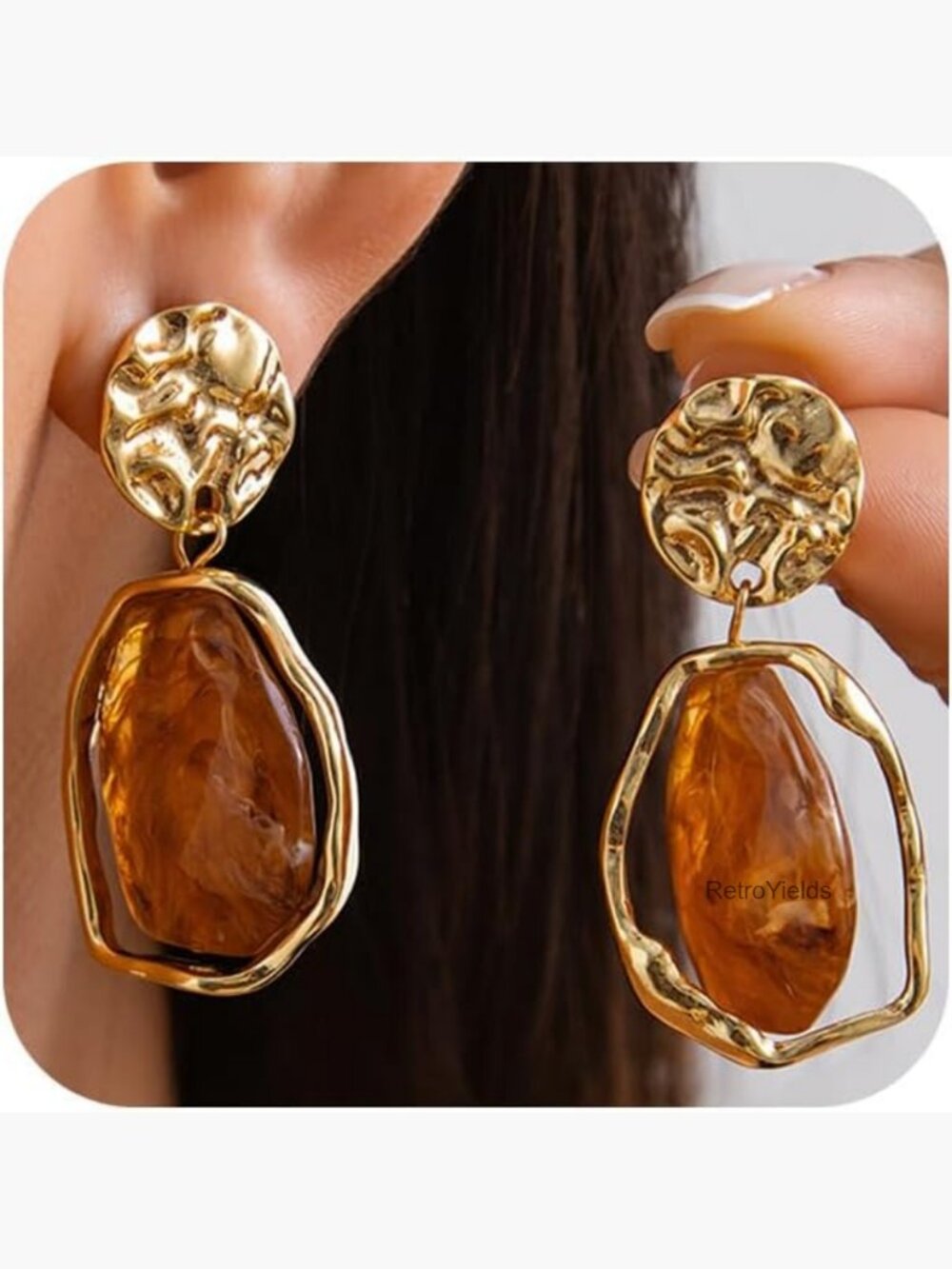 14K Gold Layered Irregular Crystal Drop Dangle Earrings Trendy Chunky Geometric